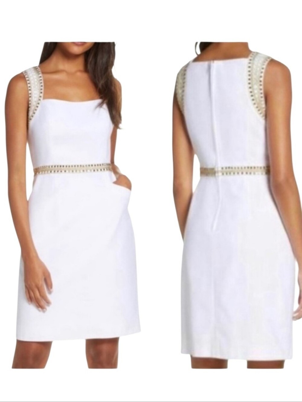 Lilly Pulitzer Dana Stretch Sheath Dress with Gold Beaded Accents NWOT Size 0